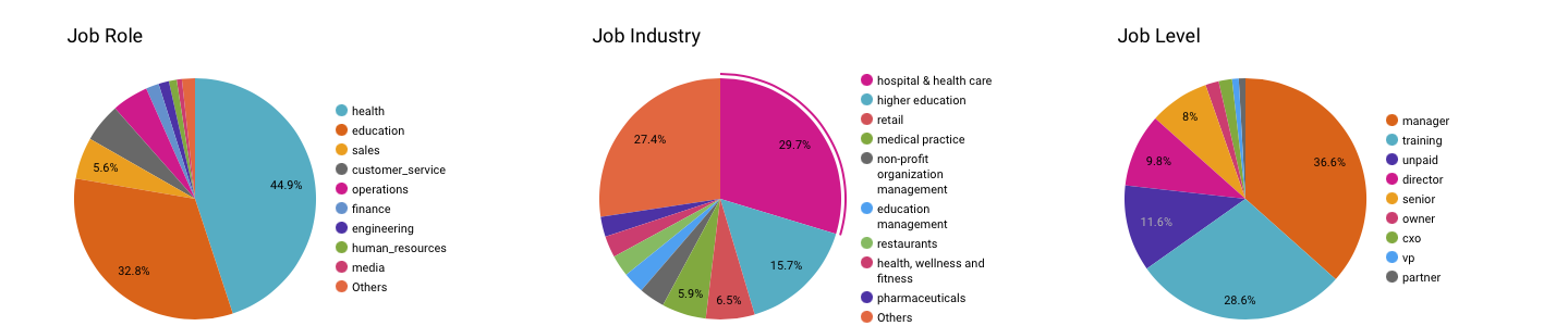 Structured breakdown of scraped job data by role, industry, and seniority level